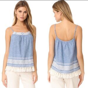 Soft Joie Agneza blue chambray tank top with embroidery details